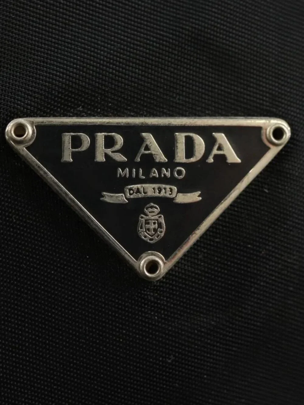 PRADA Drawstring Pouch Nylon Black Silver Auth 168451V